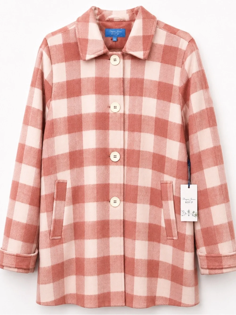 Draper James RSVP XXL Pink Gingham Plaid Coat Lined Button Front NWT